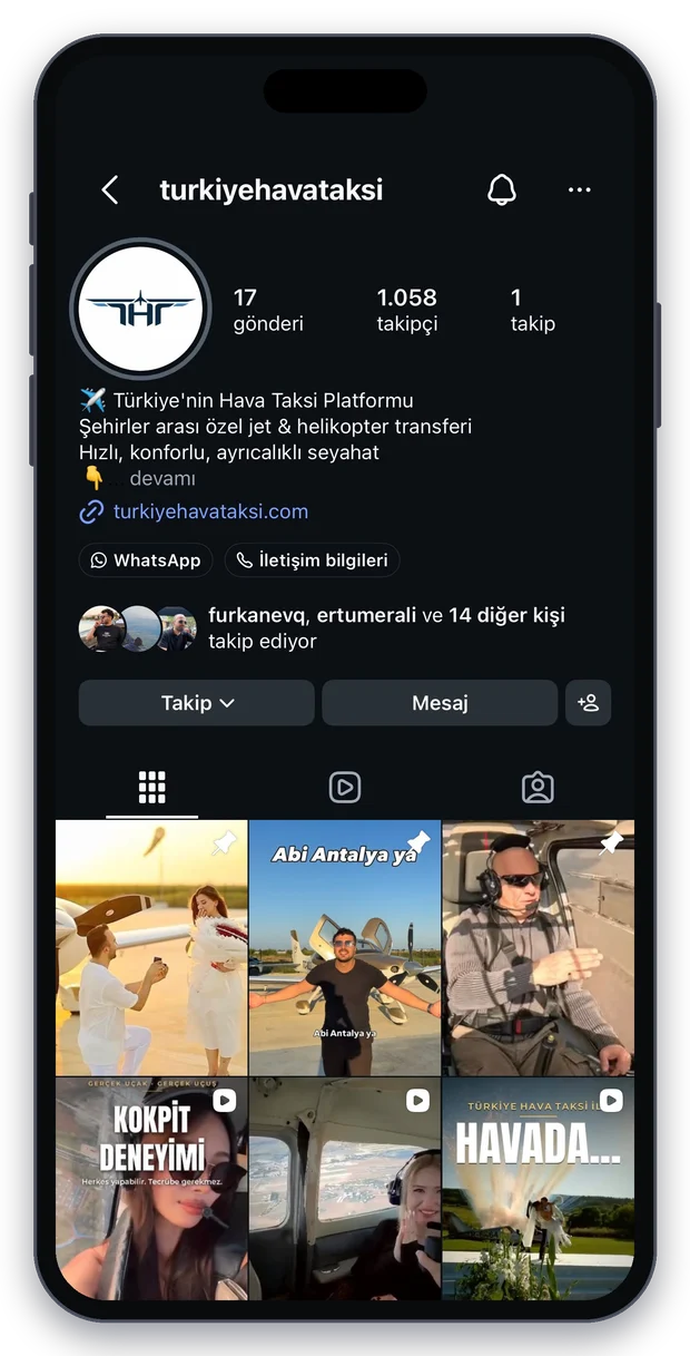Türkiye Hava Taksi Instagram profile (@turkiyehavataksi)