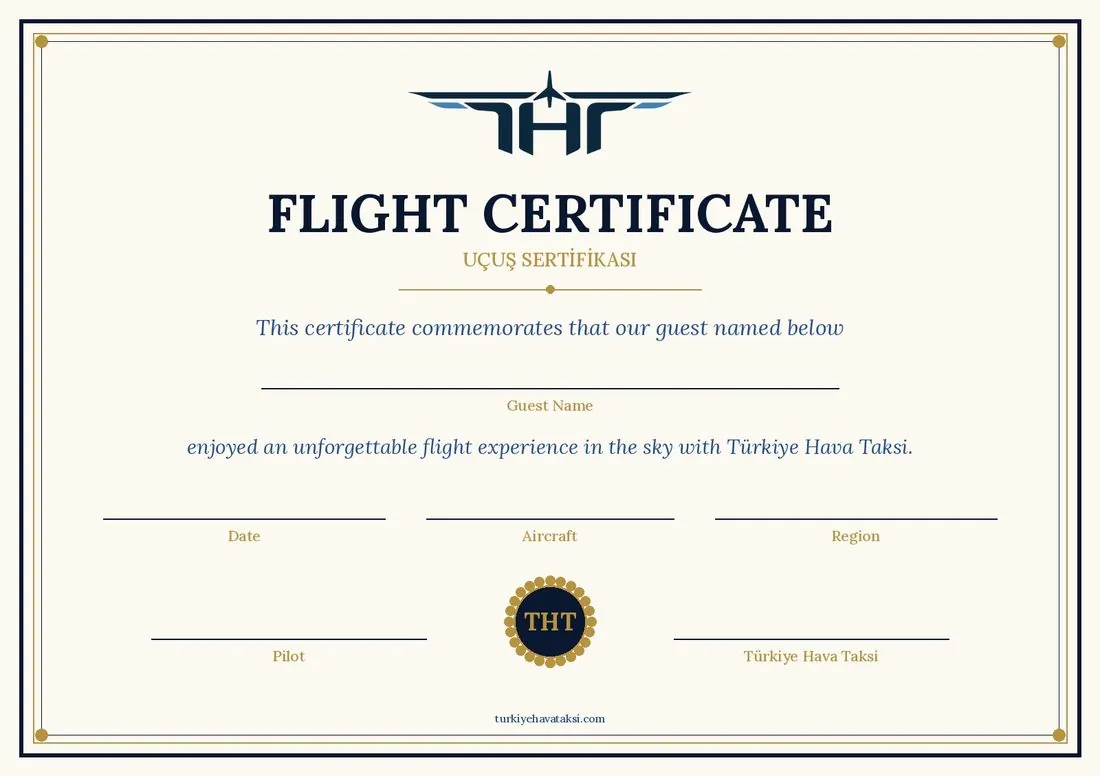Türkiye Hava Taksi Flight Certificate